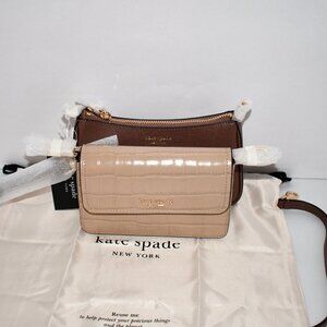 kate spade Double Up Leather Crossbody in Warm Acorn #KH148 NWT